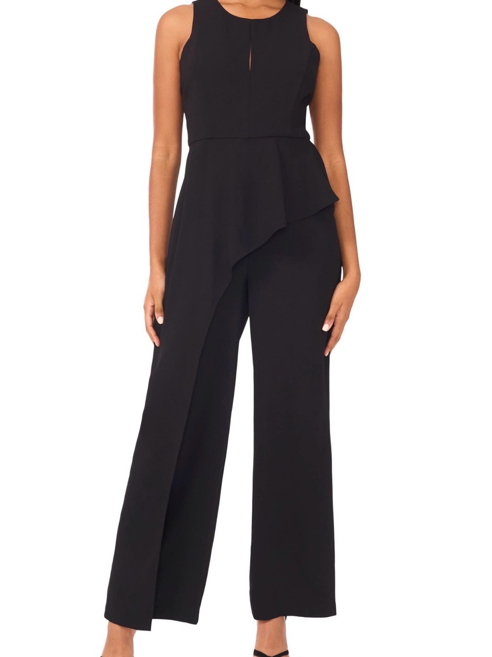NWT Halogen Asymmetrical Peplum Wide Leg Jumpsuit Black L
